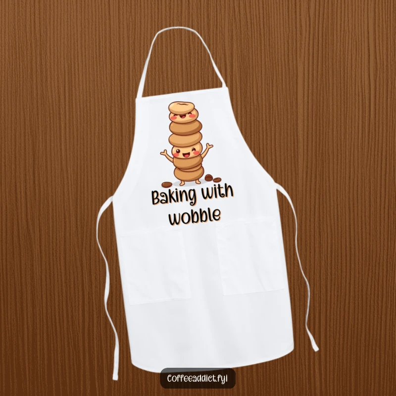 Funny apron with a stack of happy, wobbly coffee beans in a silly pose, perfect for a humorous kitchen experience.