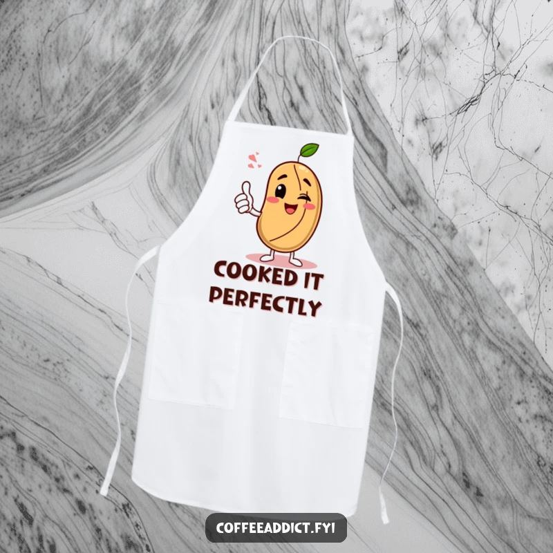 Funny Apron: Coffee bean character giving an enthusiastic thumbs-up with a wink, bringing confidence and humor to kitchen tasks.