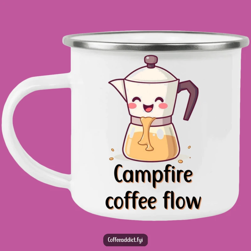 Funny Kawaii Coffee Pot Camping Mug: Happy Pouring Outdoor Gift