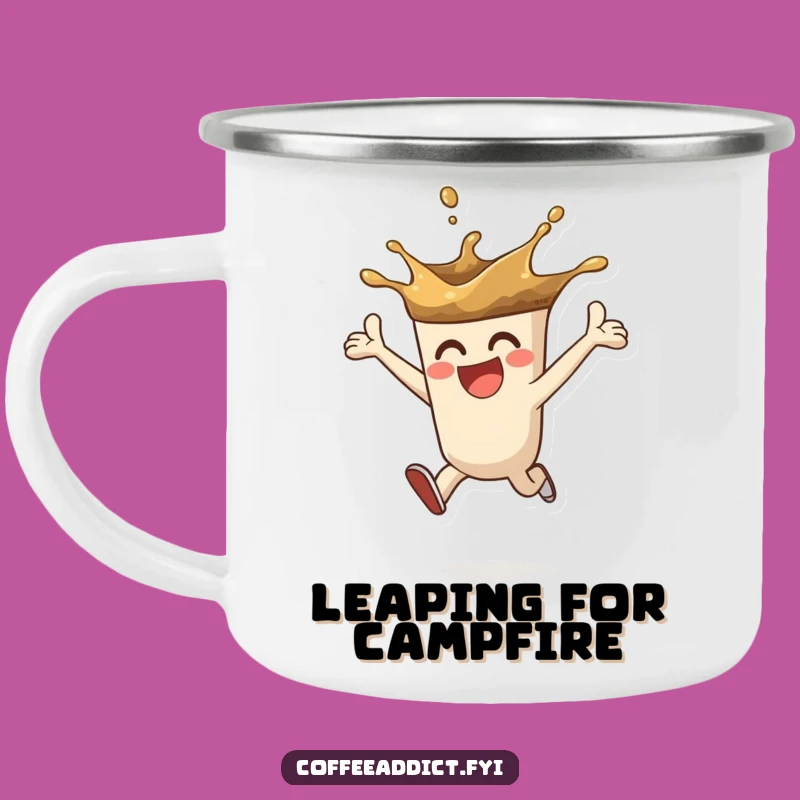 Funny Coffee Splash Camping Mug - Enthusiastic Leaper for Trail Brews