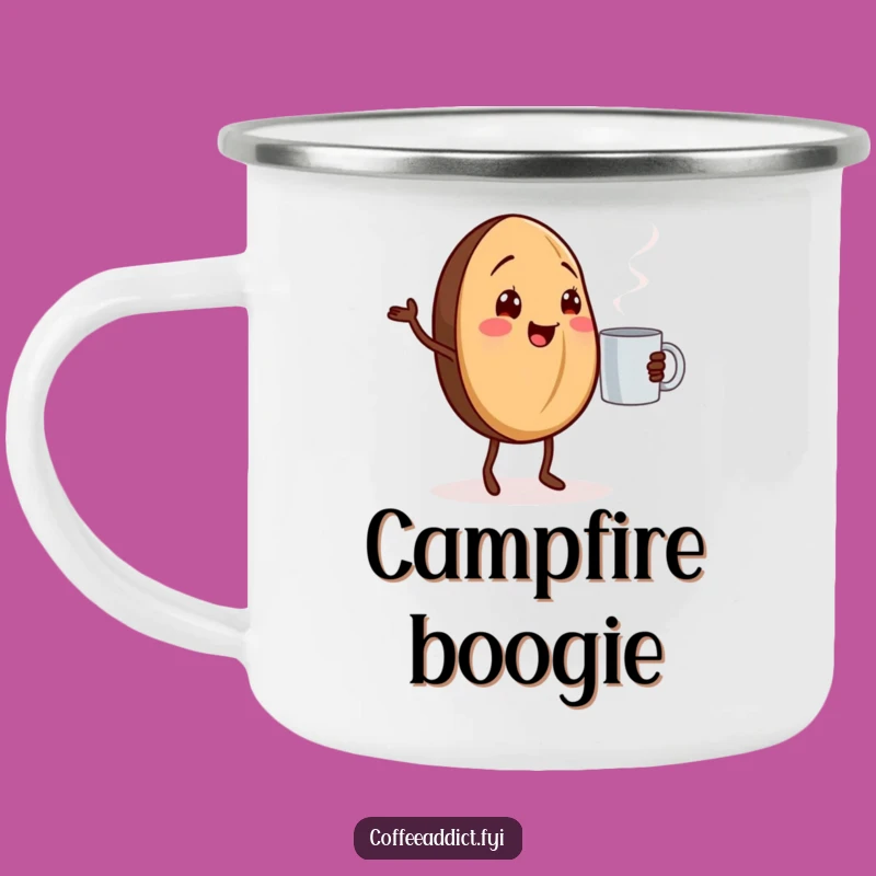 Funny Dancing Coffee Bean Camping Mug: Cheerful Outdoor Coffee Mug