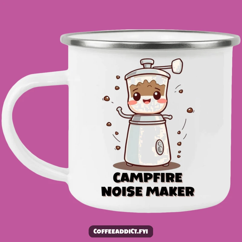 Funny Kawaii Coffee Grinder Camping Mug, Rugged Grumbled Gift for Outdoor Brewing
