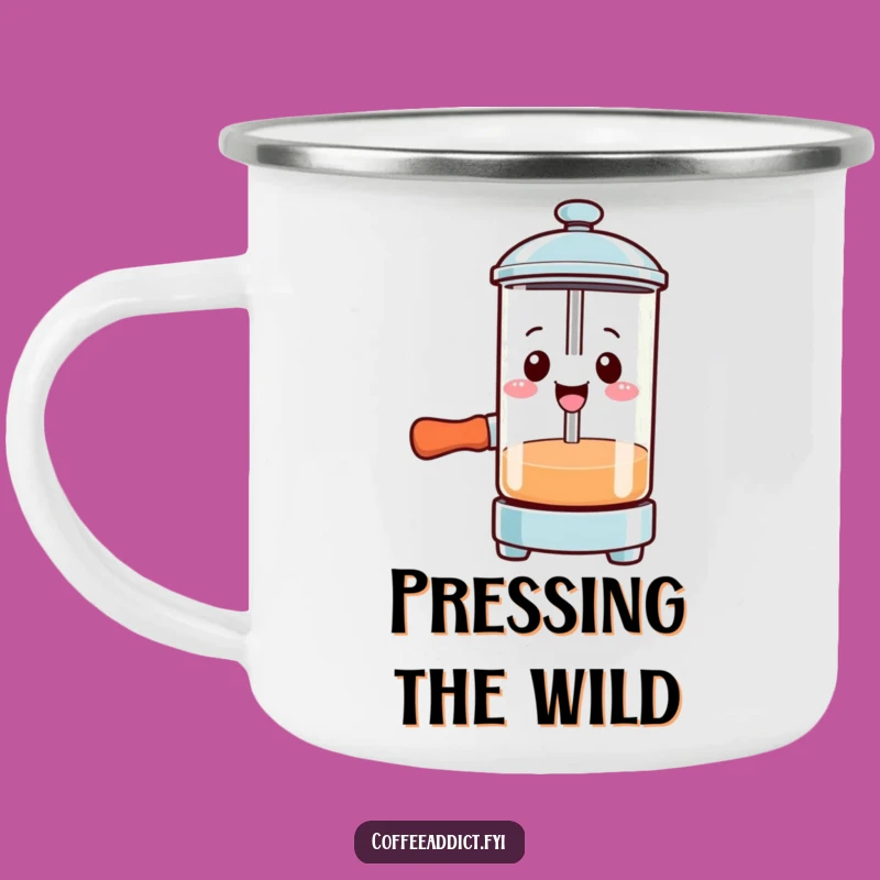 Funny Kawaii French Press Camping Mug: Smiling Gusto Press Companion
