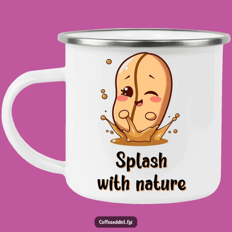 Funny Winking Coffee Bean Splash Camping Mug, Playful and Durable Outdoor Drinkware