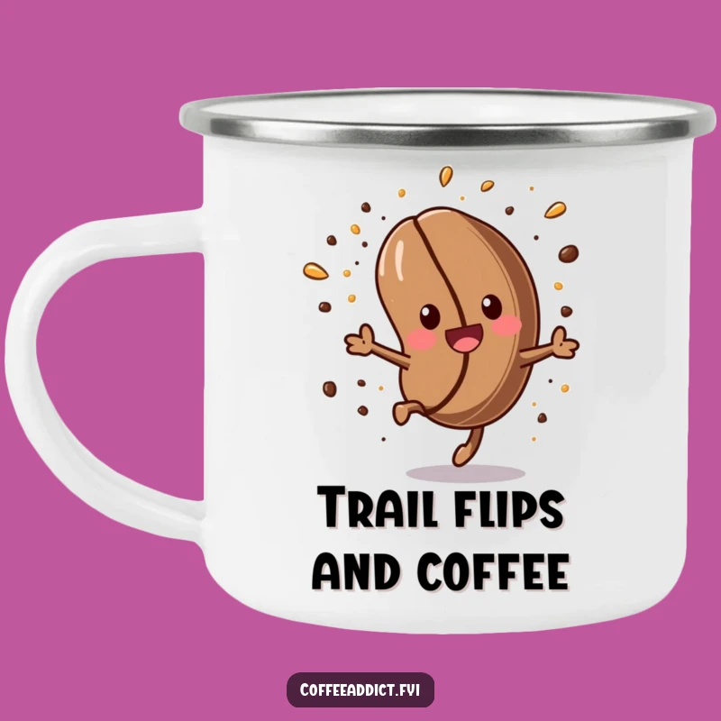 Funny Kawaii Coffee Bean Camping Mug: Energetic Somersault for Outdoorsy Coffee Humor