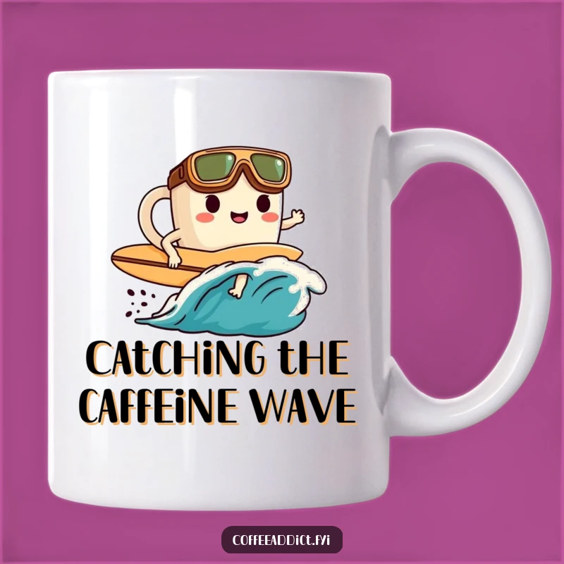 Funny Coffee Mug Surfer Gift: Goggled Character Riding Coffee Wave