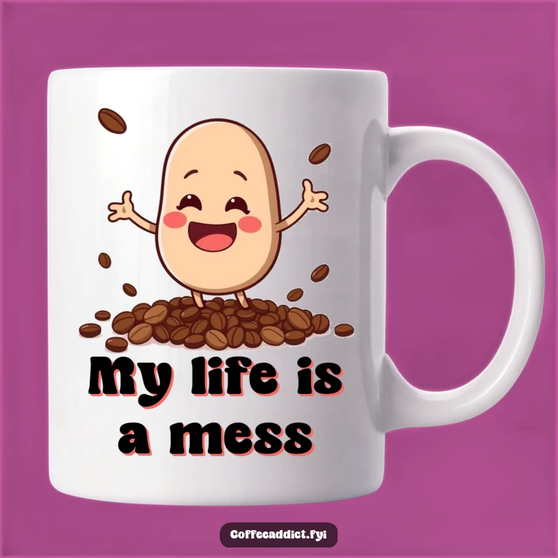 Funny Coffee Bean Mug: Cute Kawaii Character Spilling Beans Gift