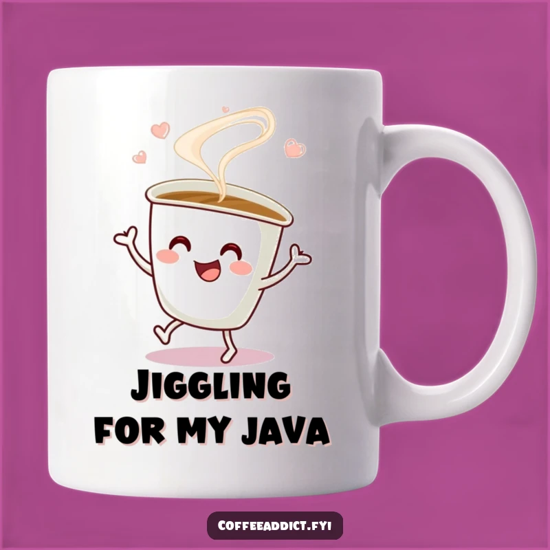 Funny Coffee Cup Jig Mug: Steaming Character's Happy Dance, Perfect Gift for Coffee Lovers