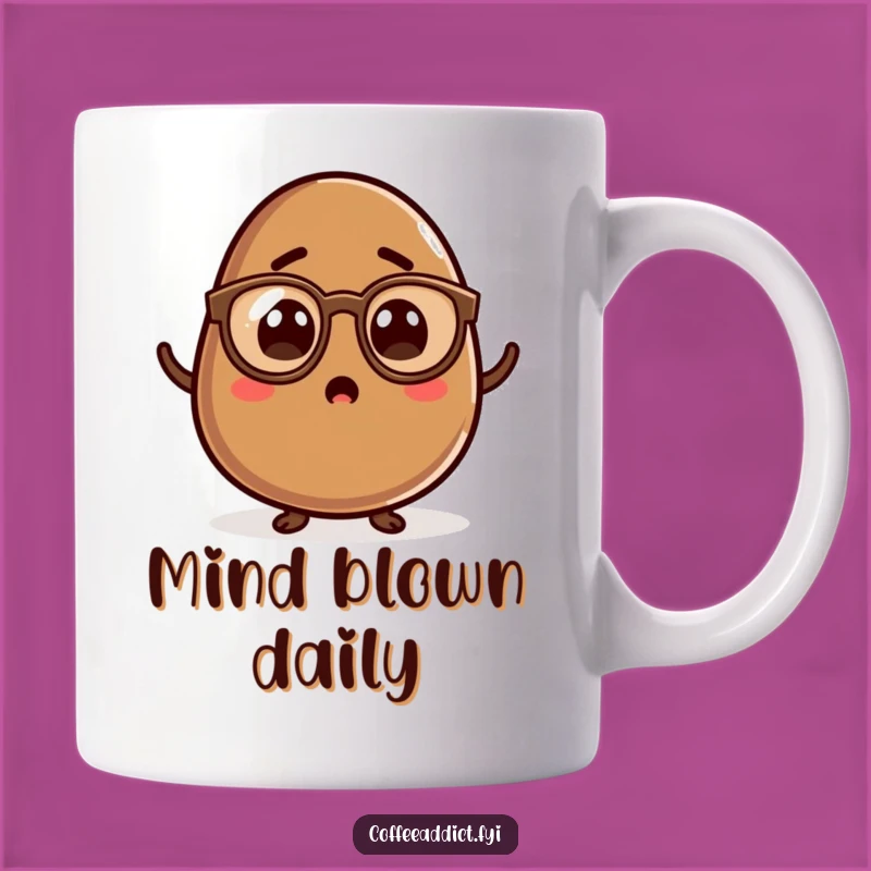 Funny Kawaii Coffee Bean Mug - Surprised Spectacled Bean, Perfect Gift