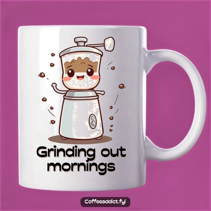 Funny Kawaii Coffee Grinder Mug, Cheerful Grumbled Gift for Coffee Enthusiasts