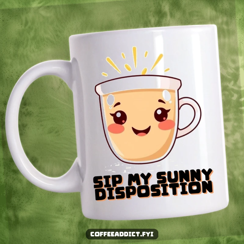 Funny Mug: Coffee cup character with a radiant smile, emanating warmth and happiness, bringing cheerful vibes.