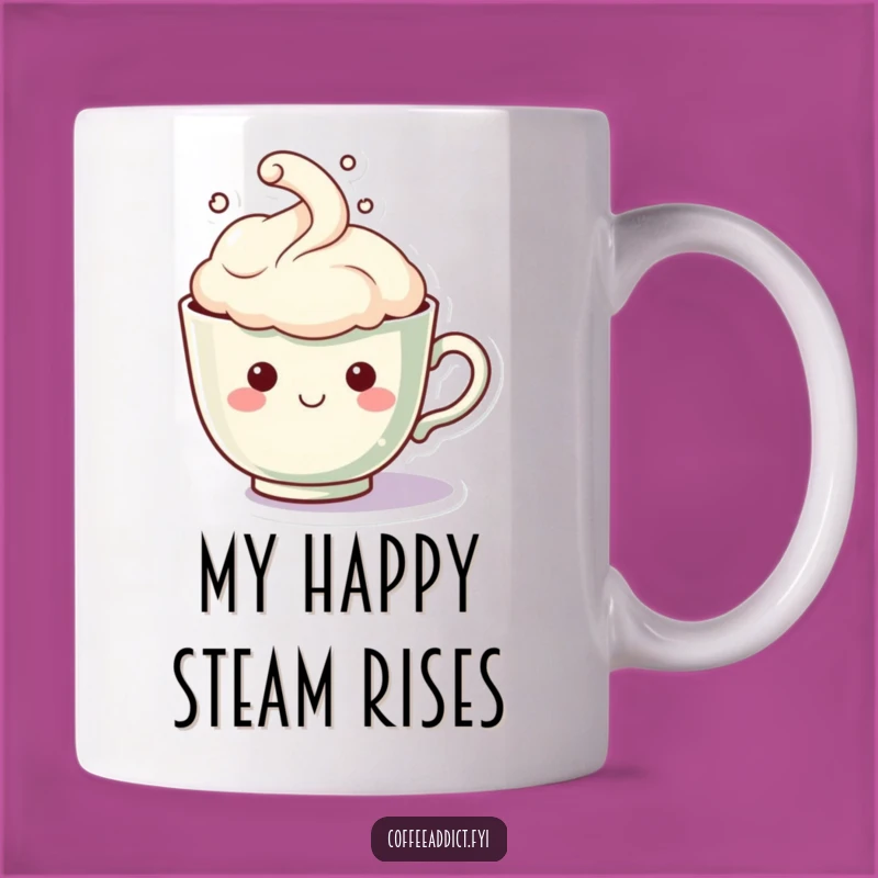 Funny Kawaii Teacup Mug: Sip Happiness with a Smiling Steam Cloud