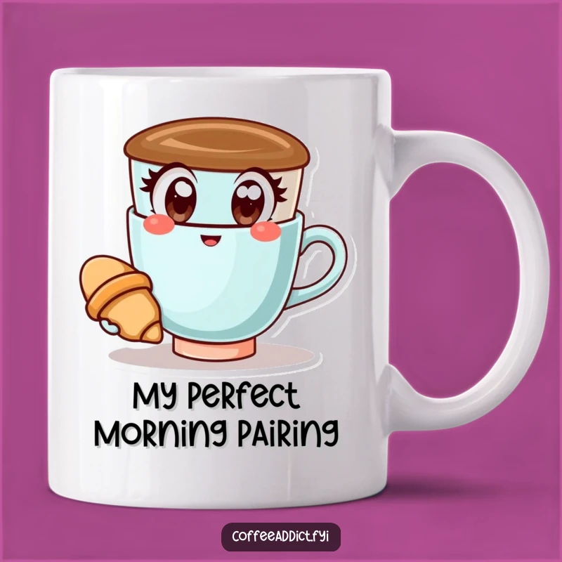 Funny Kawaii Coffee Cup Mug: Happy Croissant Holder for Cheerful Mornings