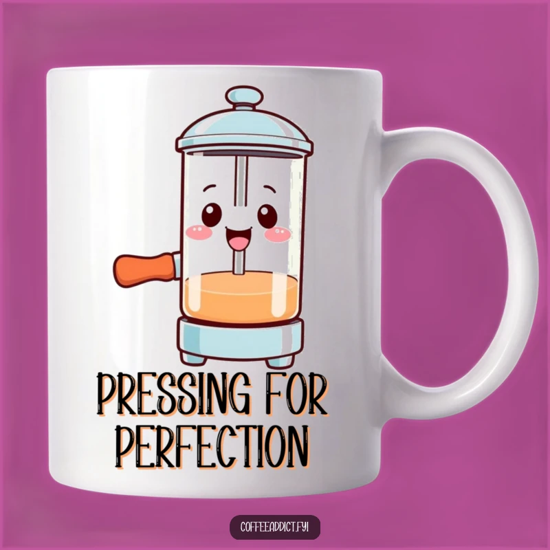 Funny Kawaii French Press Mug: Smiling Character for Bold Coffee