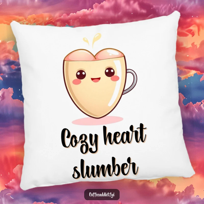 Funny Kawaii Latte Heart Pillow featuring a cute heart character glowing warmly, adding loving and humorous comfort to any room.