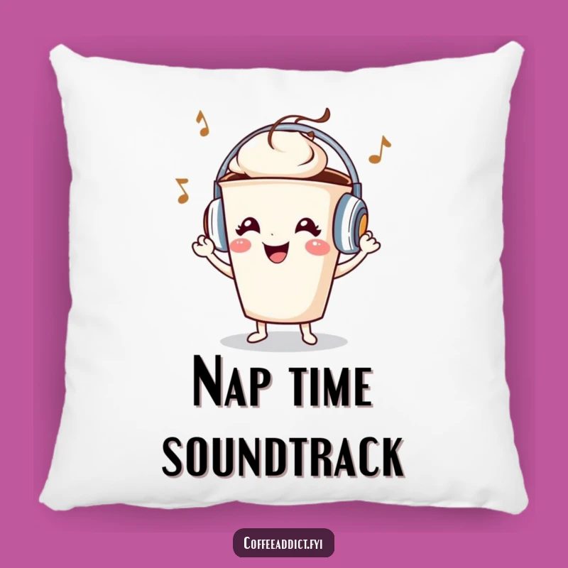 Funny Coffee Cup Headphones Grooving Pillow - Comfy Gift for Music Fanatics