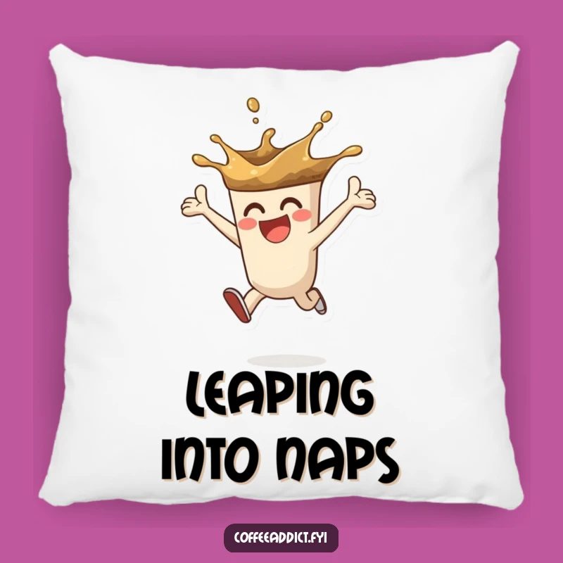 Funny Coffee Splash Pillow - Cozy Enthusiastic Character Accent