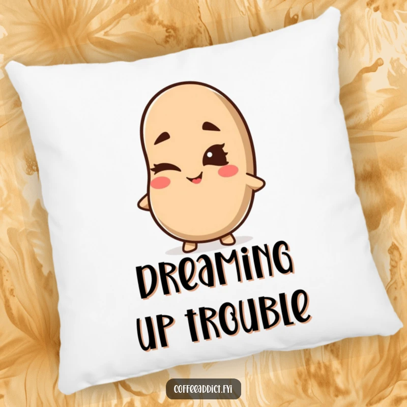 Funny Kawaii Coffee Bean Pillow featuring a cute character winking with a mischievous grin, adding cheeky and humorous comfort to any room.
