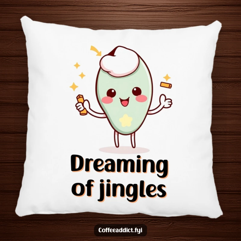 Funny Kawaii Coffee Spoon Pillow with a character giving a delighted flourish and a tiny jingle, perfect for comfort.
