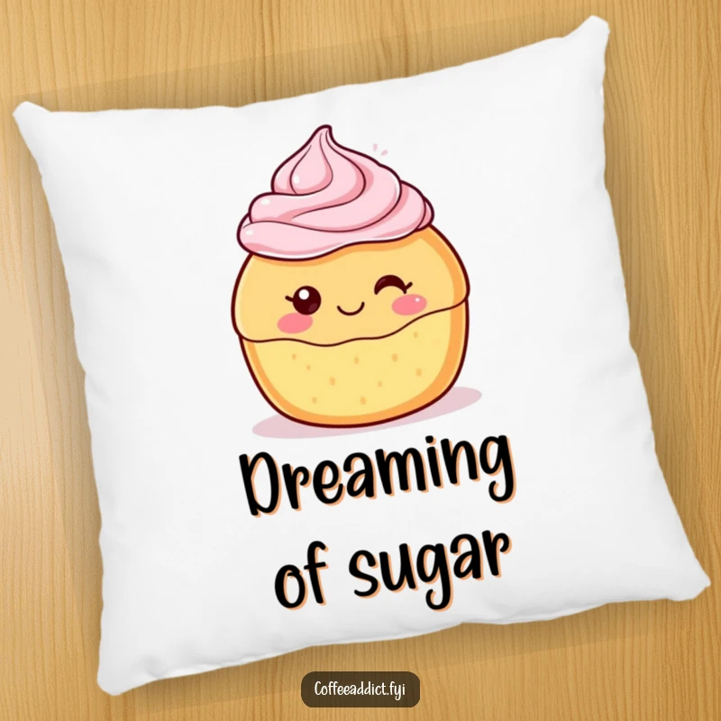 Funny Kawaii Pastry Pillow featuring a cute character with a delighted swirl of frosting, adding sweet and humorous comfort to any room.