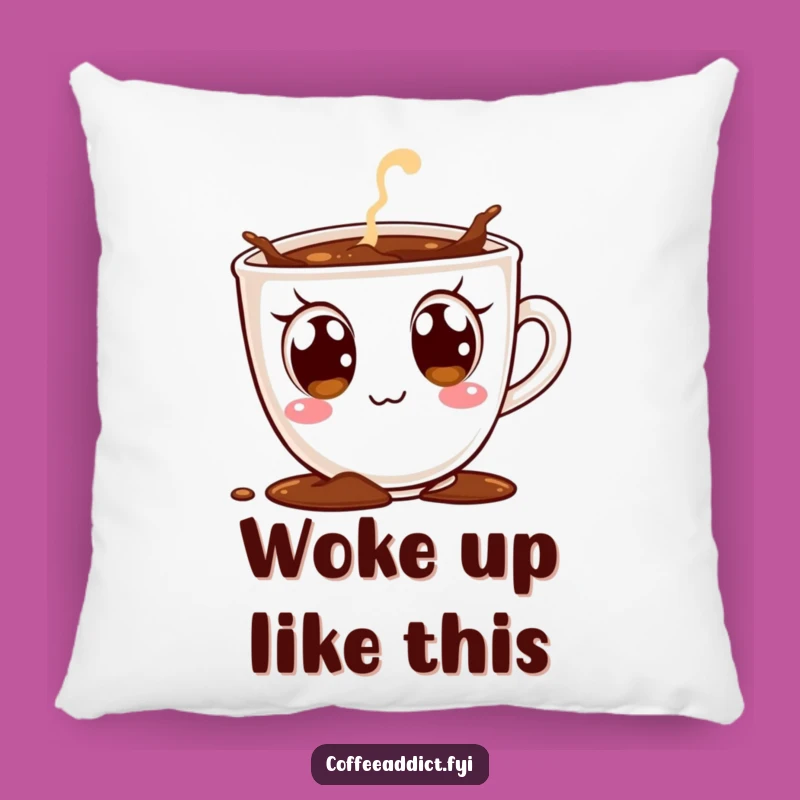 Funny Excited Coffee Cup Pillow - Cozy Accent with Hilarious Coffee Charm