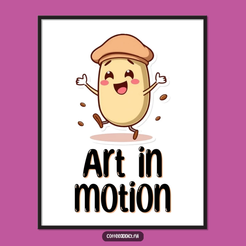 Funny Dancing Beret Coffee Bean Digital Art, Whimsical Printable Decor for Art Lovers