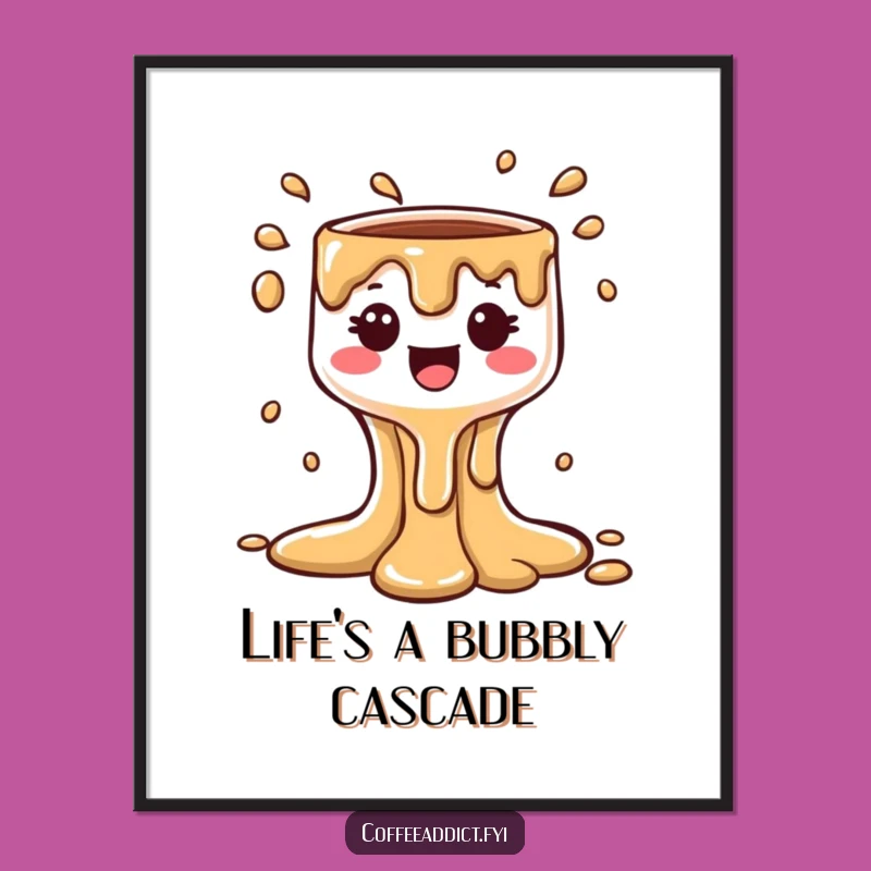 Downloadable Funny Kawaii Coffee Drip Art - Bubbly Cascade Decor