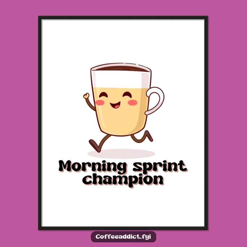 Funny Coffee Cup Digital Art: Hilarious Sprinting Print for Walls