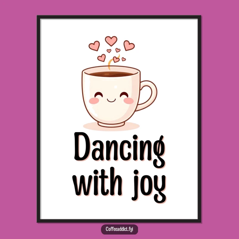 Funny Dancing Coffee Cup Digital Art: Heart Steam Printable Gift