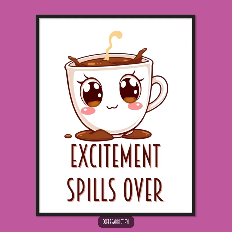 Funny Excited Coffee Cup Digital Art - Hilarious Printable for Cheerful Decor