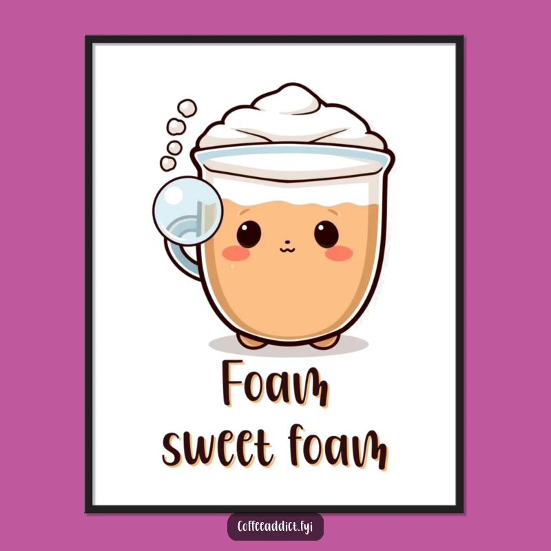 Funny Kawaii Cappuccino Digital Art: Playful Foam Bubble Print