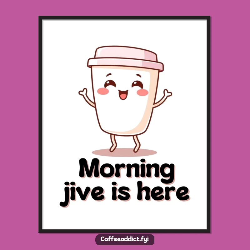 Funny Kawaii Coffee Cup Digital Art - Dancing Joy Download, Gift