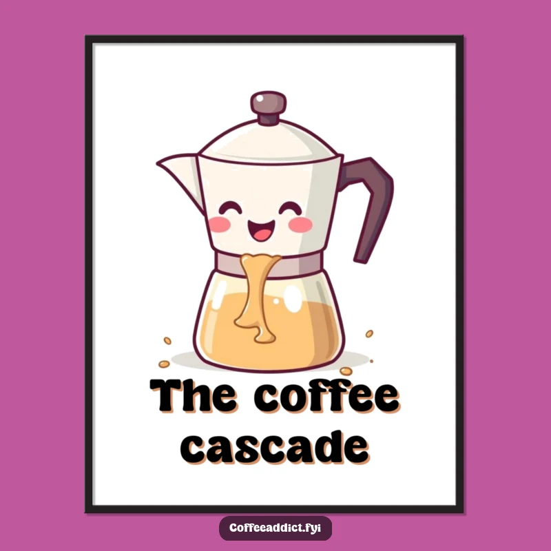 Funny Kawaii Coffee Pot Digital Art: Happy Pouring Printable Gift