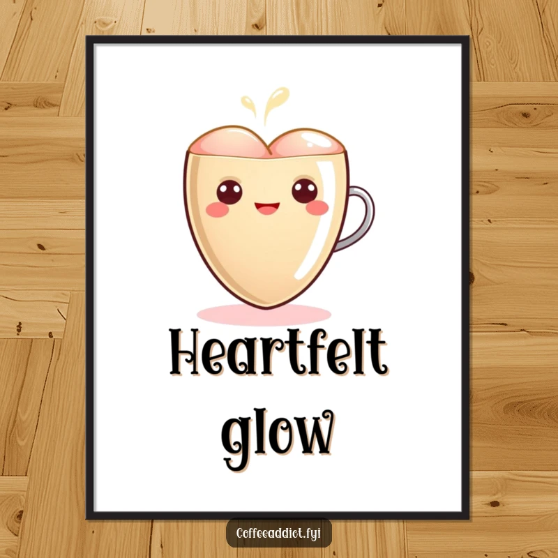 Funny Kawaii Latte Heart Digital Art Print of a cute heart character glowing warmly, perfect for instant download and heartwarming decor.