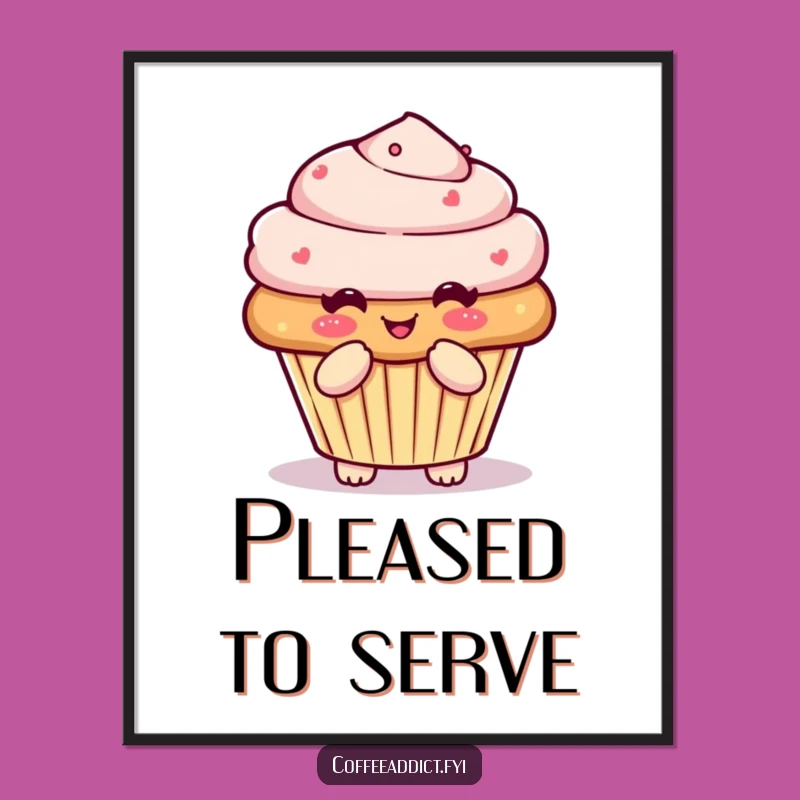Funny Kawaii Muffin Digital Art: Bowing Character Print for Sweet Spaces