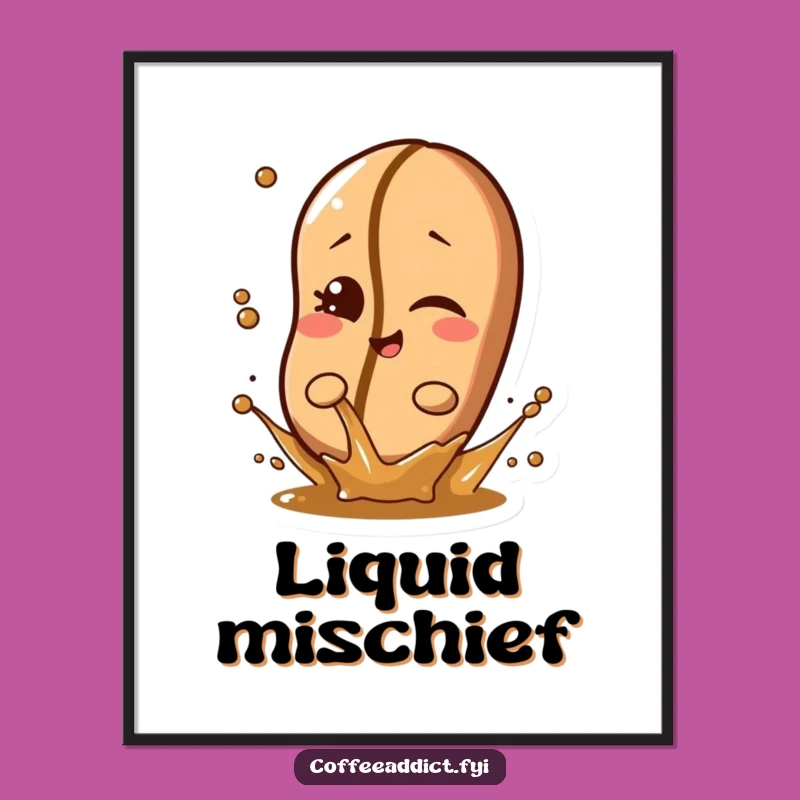 Funny Winking Coffee Bean Splash Digital Art, Playful Printable Decor for Homes