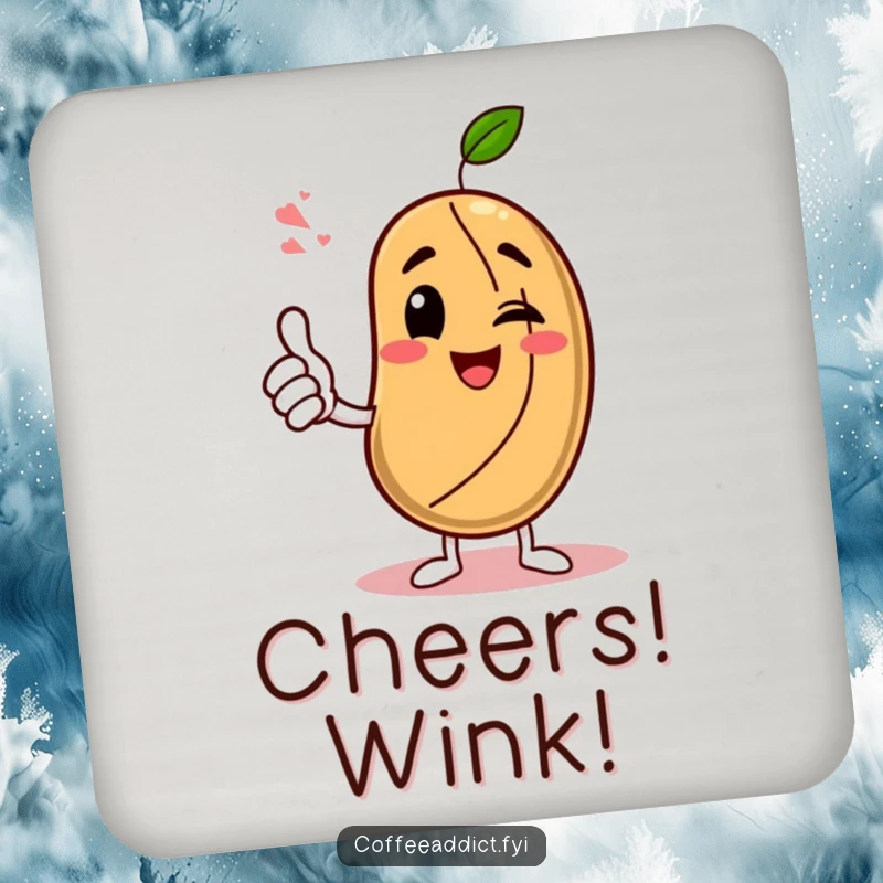 Funny Coaster: Coffee bean character giving an enthusiastic thumbs-up with a wink, adding humorous approval and surface protection.