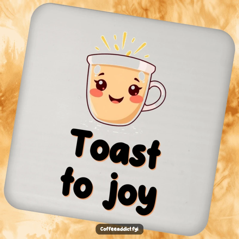 Funny Coaster: Coffee cup character with a radiant smile, emanating warmth and happiness, adding cheerful protection to surfaces.