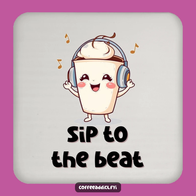 Funny Coffee Cup Headphones Grooving Coaster - Music Lover's Bar Gift