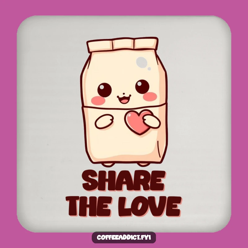 Funny Kawaii Coffee Bag Drink Coaster, Winking Heart Gift for Tables