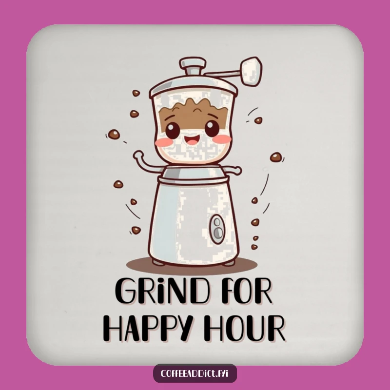 Funny Kawaii Coffee Grinder Drink Coaster, Protective Grumbled Gift for Tables