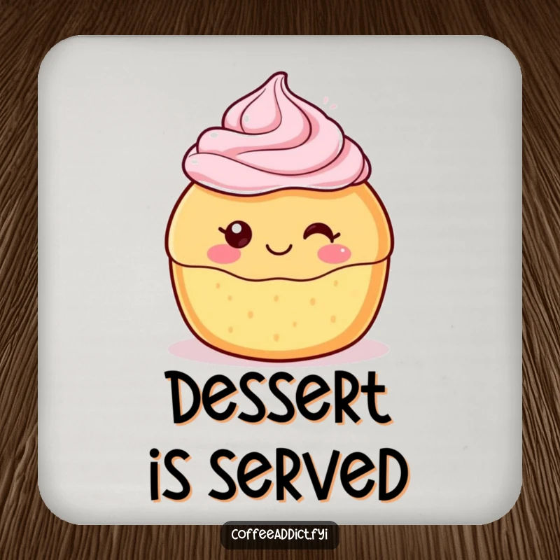 Funny Kawaii Pastry Coaster featuring a cute character with a delighted swirl of frosting, protecting surfaces with sweet and humorous style.