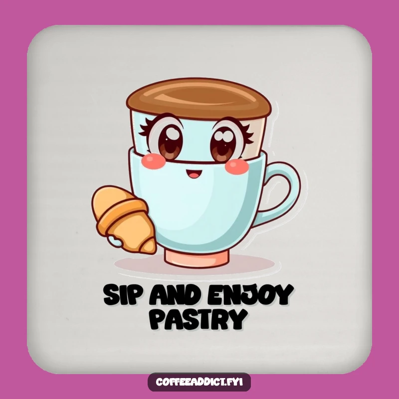 Funny Kawaii Coffee Cup Coaster: Happy Croissant Holder for Cheerful Table Protection