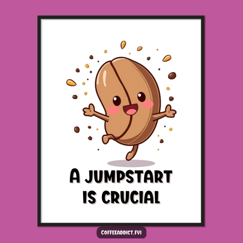 Funny Kawaii Coffee Bean Somersault Poster: Energetic Art for Coffee Lovers' Humor