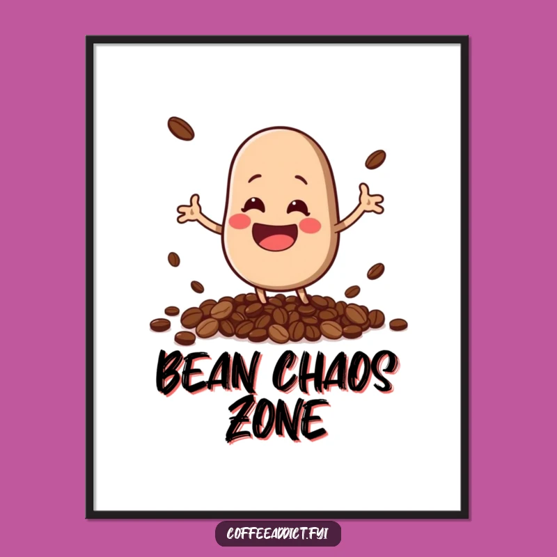 Funny Kawaii Coffee Bean Poster: Hilarious Spilling Beans Wall Art Gift