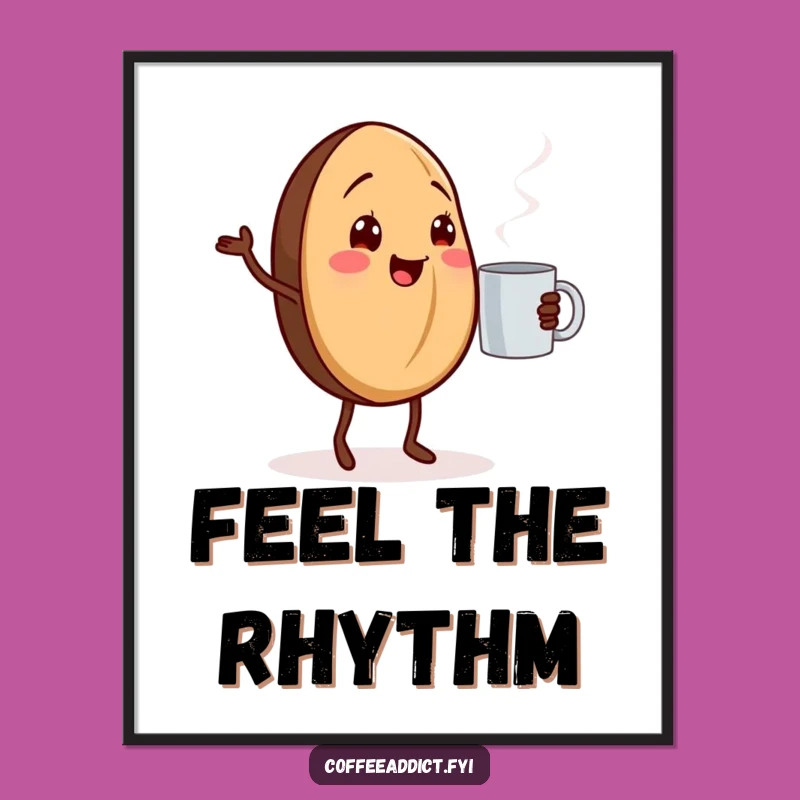 Funny Dancing Coffee Bean Poster: Cheerful Coffee Art for Walls