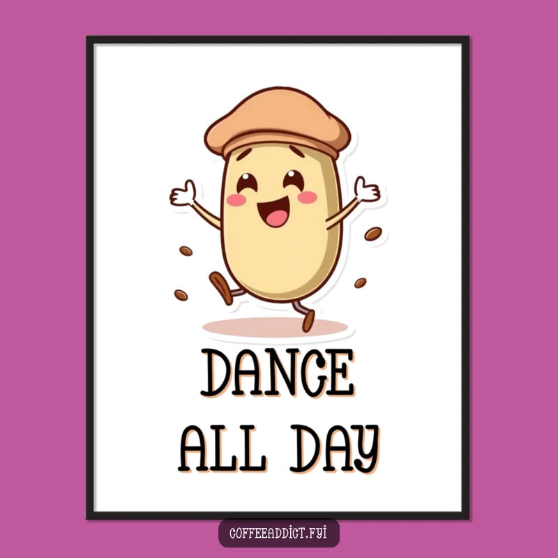 Funny Dancing Beret Coffee Bean Poster, Whimsical Wall Art for Coffee Lovers' Spaces