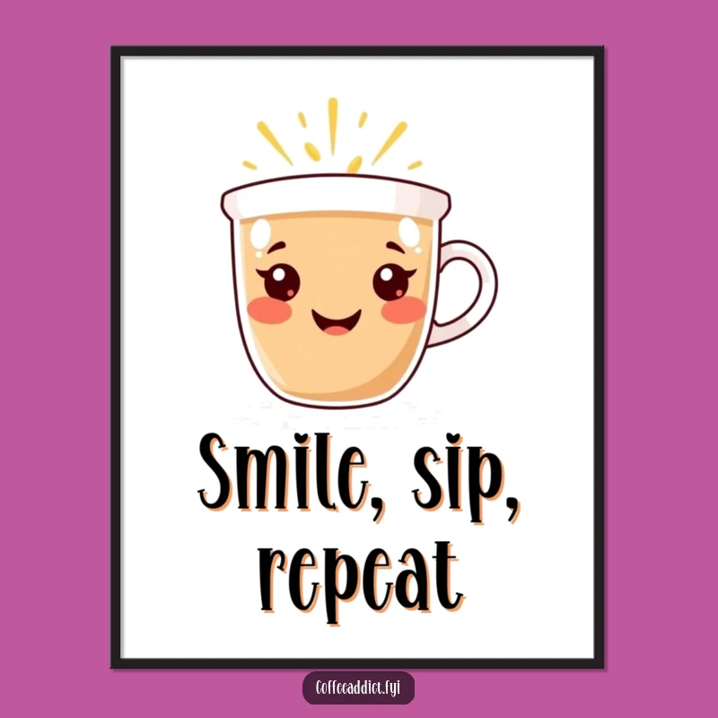 Funny Happy Coffee Cup Poster: Radiating Joy Art - Quirky Gift!