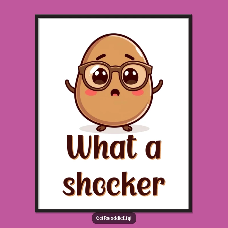 Funny Kawaii Coffee Bean Poster - Surprised Art for Coffee Lovers, Decor Gift