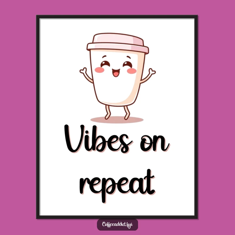 Funny Kawaii Coffee Cup Poster - Dancing Joy Art, Quirky Gift